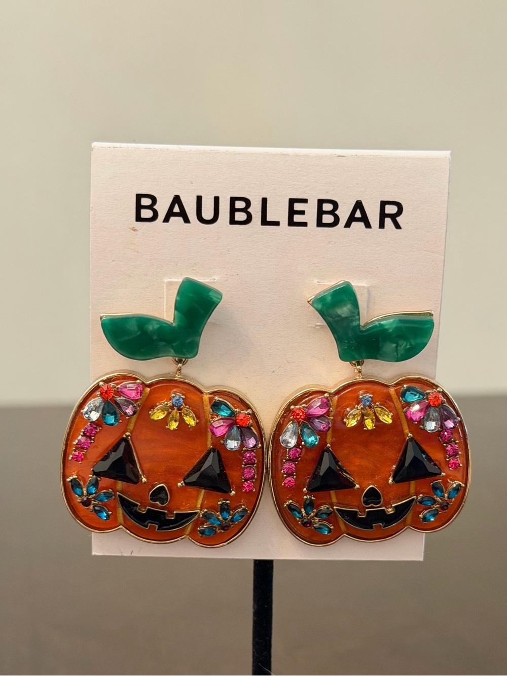 BaubleBar Orange Pumpkin Drop Earrings with Green Leaves